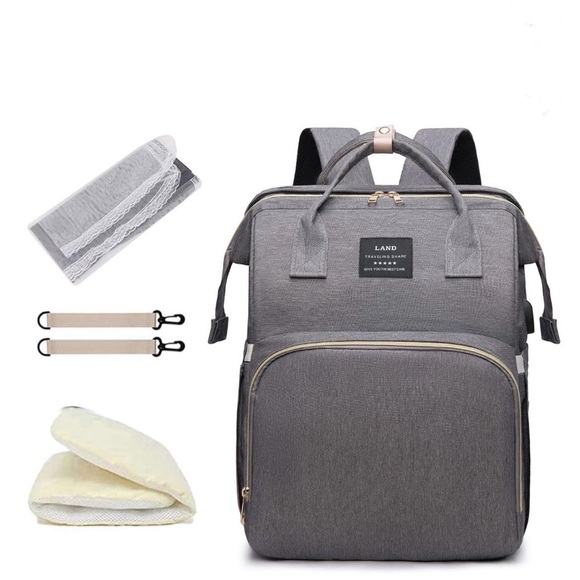 LAND Gray Modern Diaper Bag Backpack with Durable Fabric One Size NWOT - Picture 2 of 5